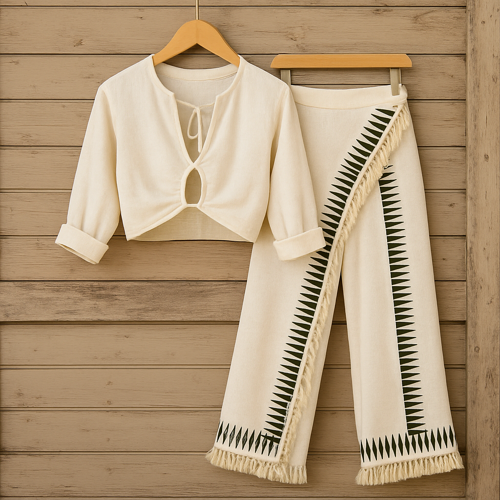 Elar Contrast Black Fringe Pants Set